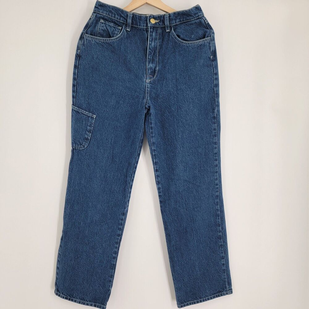 Triarchy Womens 26 Organic Cotton Straight Leg Utility Jeans Side Patch Pocket